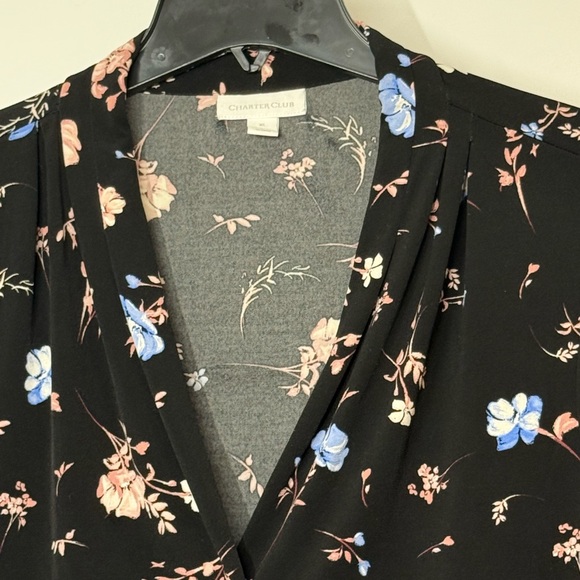 Charter Club Black and  Floral Women's Blouse - Picture 3 of 12